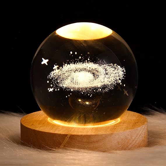 3d Galaxy Solar System Crystal Ball Night Light With Wooden Base For Boys And Girls (random Designs)