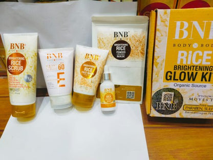 BNB 5 in 1 Rice Whitening And Glowing Facial Kit Sun Screen +face Wash+ Scrub+ Mask +glow Serum 30ml