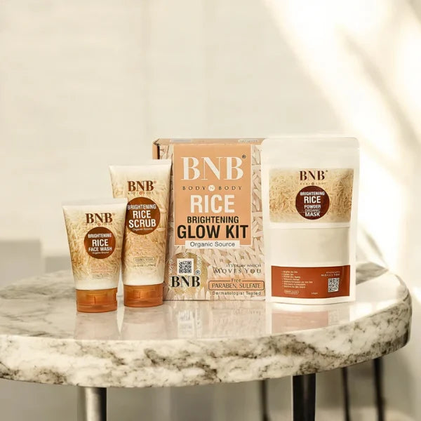 BNB 5 in 1 Rice Whitening And Glowing Facial Kit Sun Screen +face Wash+ Scrub+ Mask +glow Serum 30ml