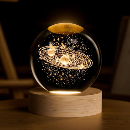 3d Galaxy Solar System Crystal Ball Night Light With Wooden Base For Boys And Girls (random Designs)