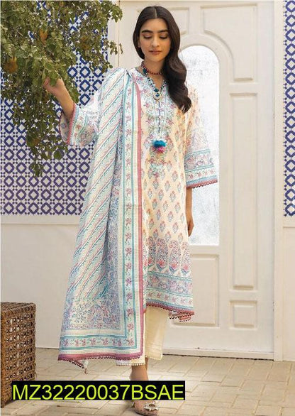 3 Pcs Women's Unstitched Lawn Printed Suit