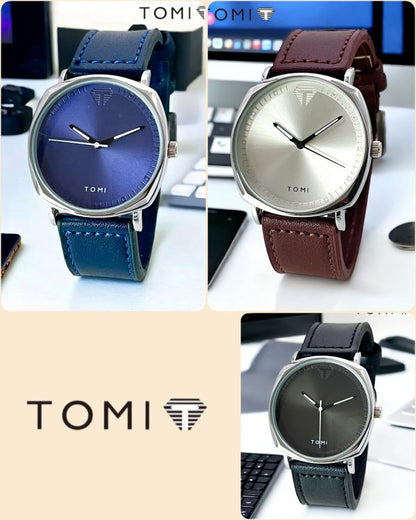 Tomi Watch |Aa1 Quartz Swiss Tomi Made Stylish Watch For Boys And Girls, Leather Strap ,(silver Dial )with Box